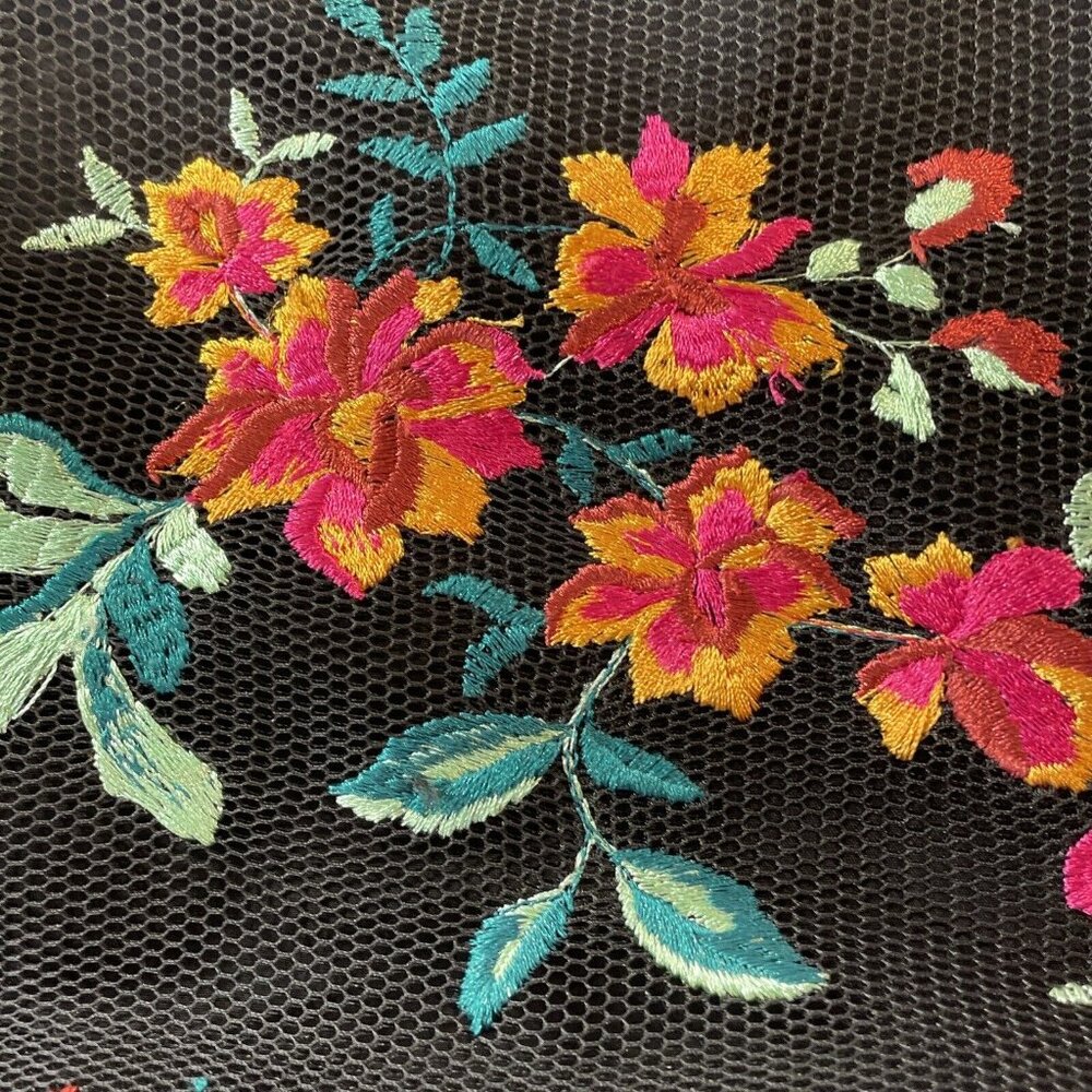 Top Shop Floral Embroidery Black Mini Skirt Mesh Layered Scalloped BOHO Size 2 - Picture 6 of 16